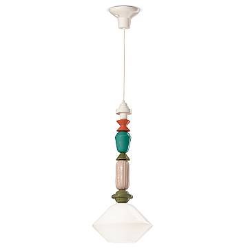 Sospensione Media Vintage Decò Lariat Ceramica Bianco Latte 1 Luce E27