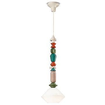 Sospensione Grande Vintage Decò Lariat Ceramica Bianco Latte 1 Luce E27