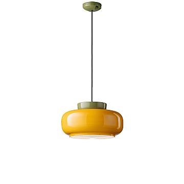 Sospensione Vintage Decò Maracana Ceramica-Vetro Giallo-Verde 1 Luce E27