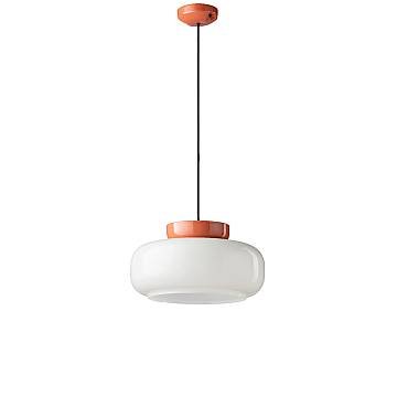 Sospensione Vintage Decò Maracana Ceramica-Vetro Bianco-Arancio 1 Luce E27