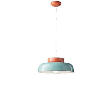 Sospensione Vintage Decò Maracana Ceramica-Vetro Tuchese-Arancio 1 Luce E27