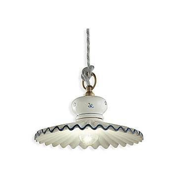 Lampadario Classico Roma Ceramica E Ottone Satinato Decorato 23Cm 1 Luce E27