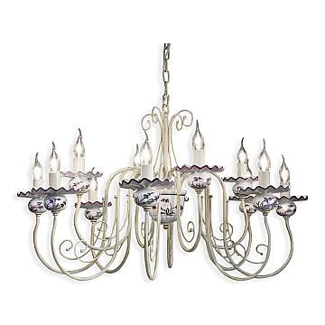 Lampadario Classico Sanremo Metallo E Ceramica Bianco Sfumato Oro 12 Luci E14