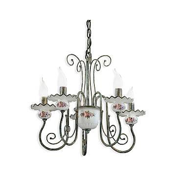 Lampadario Classico Sanremo Metallo E Ceramica Verde Sfumato Oro 5 Luci E14
