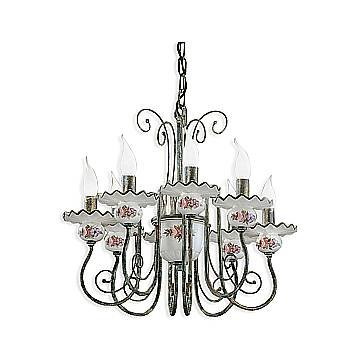 Lampadario Classico Sanremo Metallo E Ceramica Verde Sfumato Oro 8 Luci E14