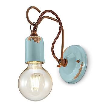 Applique Vintage Ceramica Azzurra Con Filamento 1 Luce E27