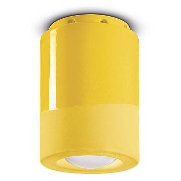 Plafoniera Vintage Decò Pi Ceramica Giallo Limone 1 Luce E14