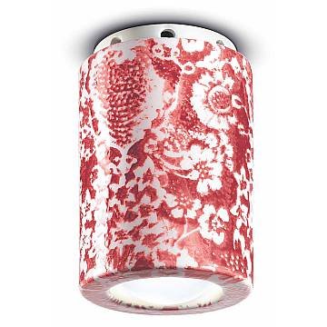 Plafoniera Vintage Decò Pi Ceramica Ming Rosso 1 Luce E14