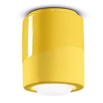 Plafoniera Piccola Vintage Decò Pi Ceramica Giallo Limone 1 Luce E27