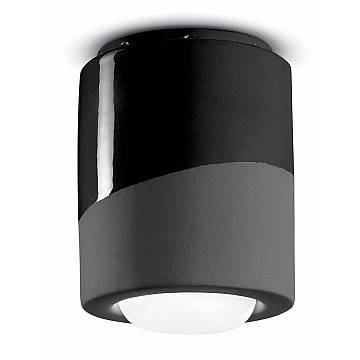 Plafoniera Piccola Vintage Decò Pi Ceramica Nero Carbone 1 Luce E27