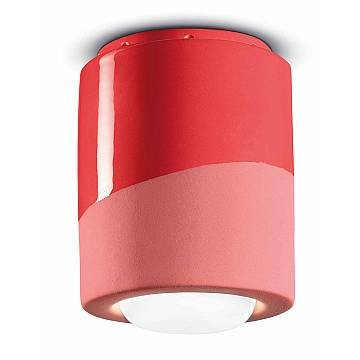 Plafoniera Piccola Vintage Decò Pi Ceramica Rosso Corallo 1 Luce E27