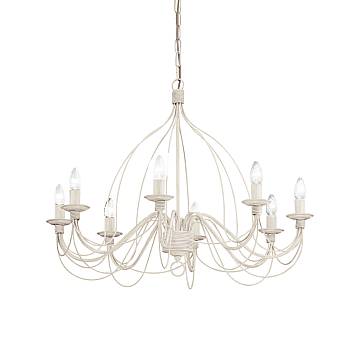 Lampadario Shabby Chic-Provenzale Corte Metallo Bianco 8 Luci E14