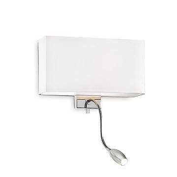 Applique Moderna Hotel Metallo Bianco E Cromo 2 Luci E27+Led 1,5W