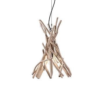 Sospensione Industrial-Minimal Driftwood Legno Marrone 1 Luce E27