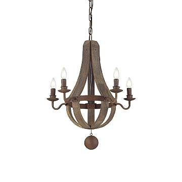 Sospensione Rustica-Country Millennium Legno Marrone 5 Luci E14