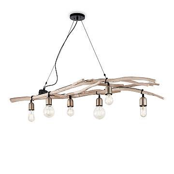 Sospensione Industrial-Minimal Driftwood Legno Marrone 6 Luci E27