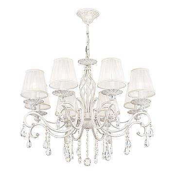 Lampadario Shabby Chic Grace Metallo Bianco 8 Luci Diffusori Bianchi