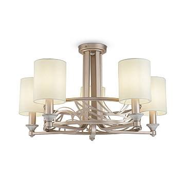 Lampadario Contemporaneo Vittoria Metallo Oro 5 Luci Diffusori In Pvc Crema