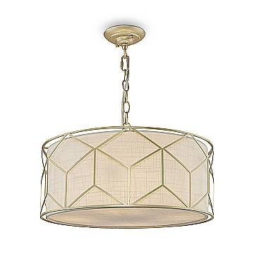 Lampadario Contemporaneo Messina Metallo Oro 1 Luce Diffusore Lino Su Pvc