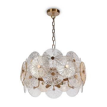 Lampadario Contemporaneo Aster Metallo Oro 8 Luci Diffusore Vetro