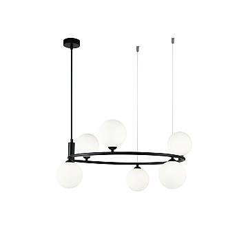 Lampadario Contemporaneo Ring Metallo Nero 6 Luci Diffusori Bianchi