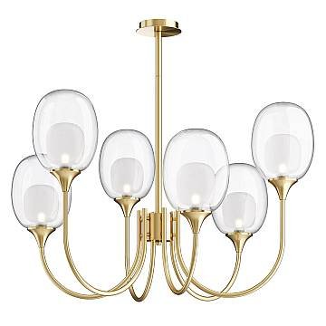 Lampadario Contemporaneo Aura Struttura Metallo Ottone 6 Luci Diffusori Vetro