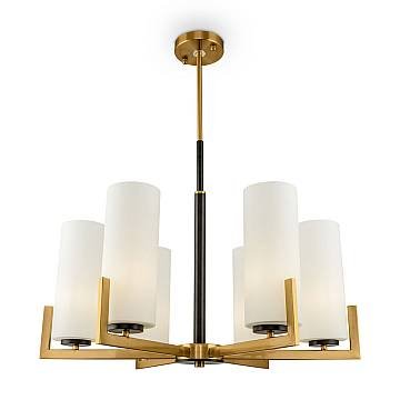 Lampadario Contermporaneo Fortano 6 Luci Metallo Ottone Diffusori Vetro Bianchi
