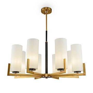 Lampadario Contermporaneo Fortano 8 Luci Metallo Ottone Diffusori Vetro Bianchi