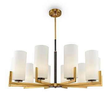 Lampadario Contermporaneo Fortano 10 Luci Metallo Ottone Diffusori Vetro Bianchi