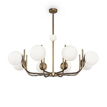 Lampadario Contemporaneo Rendez-Vous Metallo Ottone 8 Luci Diffusori Bianchi