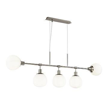 Lampadario Sospensione Erich Metallo Nichel 5 Luci Diffusori Bianchi