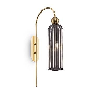 Applique Contemporanea Antic Metallo Oro 1 Luce Diffusore Vetro Grigio