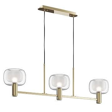 Lampadario Contemporaneo Vision Alluminio Oro 3 Luci Diffusori Vetro Trasp