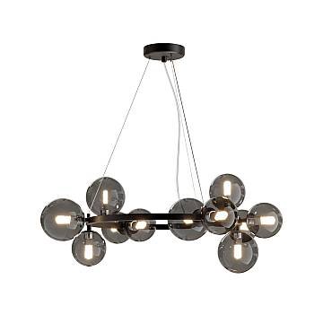 Lampadario Contemporaneo Dallas Metallo Nero 11 Luce Diffusori Vetro Fumè