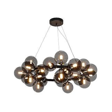 Lampadario Contemporaneo Dallas Metallo Nero 25 Luci Diffusori Fumè