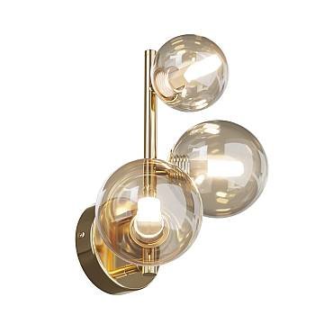 Applique Contemporanea Dallas Metallo Oro 3 Luci Diffusori Cognac