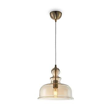 Sospensione Vintage Tone Metallo Bronzo 1 Luce Diffusore Ambra