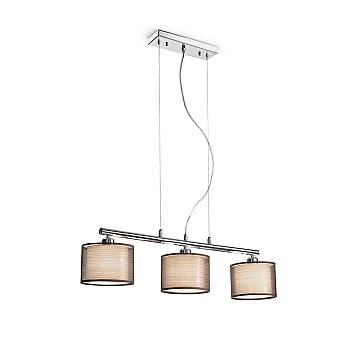 Lampadario Contemporaneo Sirco Hotel Metallo Cromo Tessuto Marrone 3 Luci E27