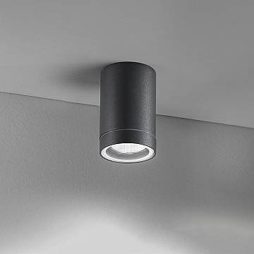 Plafoniera Cilindrica Esterno Moderno Pendo Metallo Grigio Vetro 1 Luce Gu10