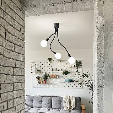 Plafoniera Industrial-Minimal-Nordico Bulbo Metallo Nero Acrilico 3 Luci E27