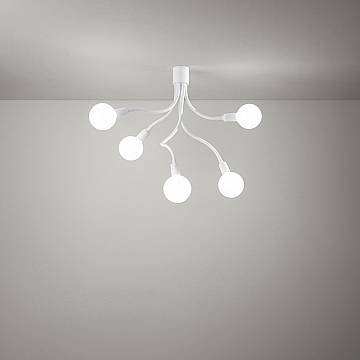Plafoniera Industrial-Minimal-Nordico Bulbo Metallo Bianco 5 Luci E27
