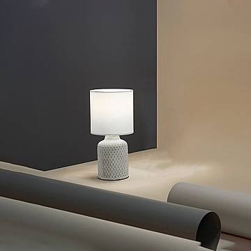 Lampada Da Scrivania Contemporanea Provenza Ceramica Bianco Tessuto 1 Luce E14