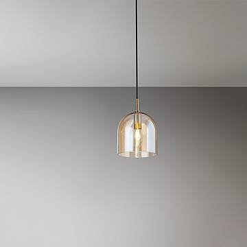 Sospensione Contemporanea Coro Metallo Oro Spazzolato Vetro Ambra 1 Luce E14