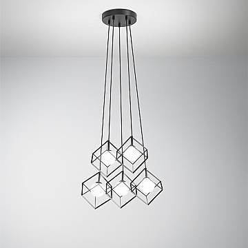 Lampadario Contemporaneo Cube Metallo Nero Vetro 3 Luci G9