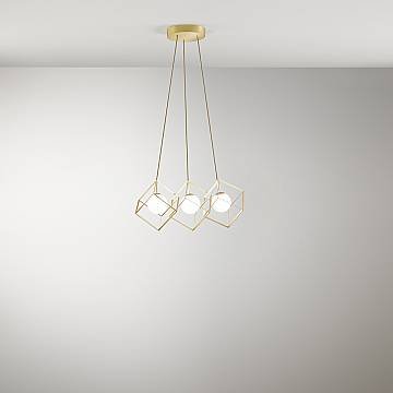 Lampadario Contemporaneo Cube Metallo Oro Vetro 3 Luci G9