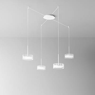 Lampadario Contemporaneo Aere Metallo Bianco Vetro 4 Luci Led 14W 3000K