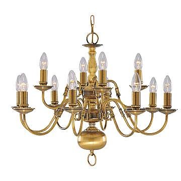 Lampadario Classico Fiammingo Ottone 12 Luci E14