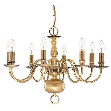 Lampadario Classico Fiammingo Acciaio Ottone 8 Luci E14