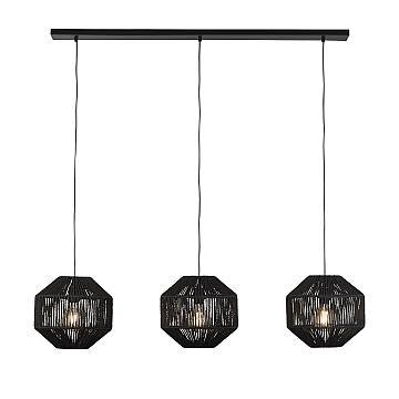 Lampadario Contemporaneo Vimini Acciaio Nero Tessuto 3 Luci E27