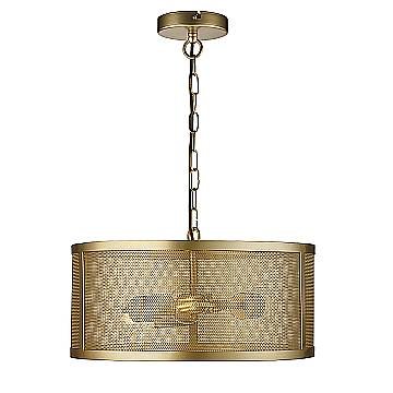 Lampadario Industrial-Nordico Rete Acciaio Oro 3 Luci E27